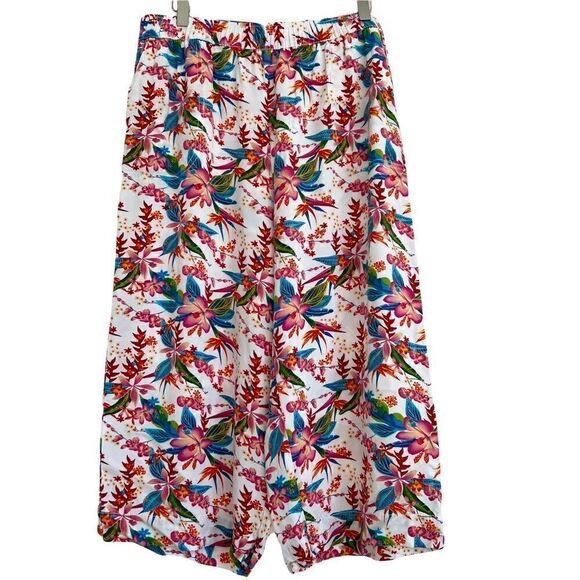 Vintage Caribbean Joe Wide Leg Cropped Tropical Floral Pants 12 - Picture 1 of 9
